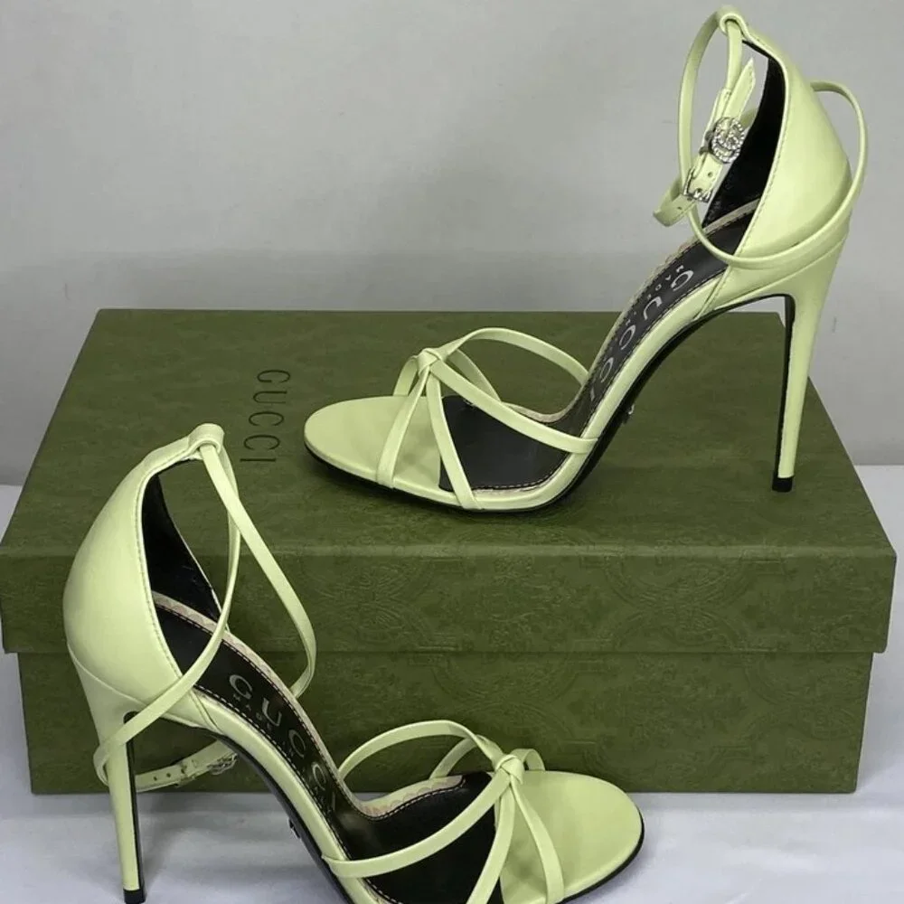 Gucci Womens Sandals Pistachio Green Size 7 Charlotte Nappa GG Buckle Heeled - Picture 11 of 13